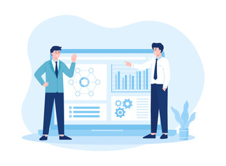 analytics marketing metrics data analysis financial audit concept pie charts diagrams analyzing concept flat illustration