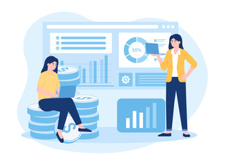 two women investing money for business capital concept flat illustration