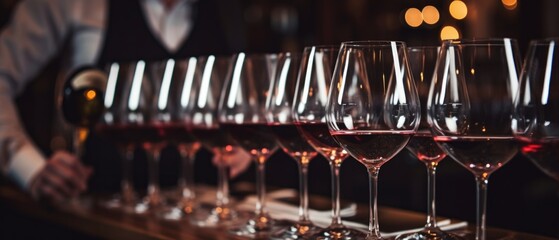 waiters serve wine glasses and glasses at a restaurant