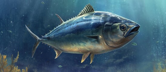 Fototapeta premium Thunnus is a type of fish from the Scombridae family that lives in the ocean. It is part of the Thunnini tribe.