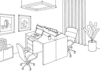 Office graphic black white interior sketch illustration vector 