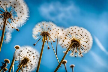 Experiment with framing by capturing dandelions in the foreground with a vast blue sky in the background