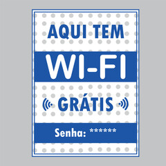 Fototapeta premium Aqui Tem Wi-Fi Grátis. Arte moderna de conexão à internet nos tons branco e azul com textura de bolinhas.
