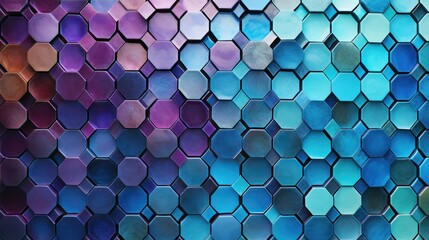 A grid of hexagons in shades of blue and purple