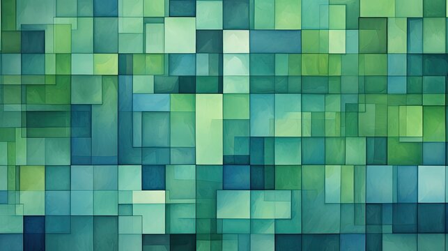 A grid of squares in shades of green and blue