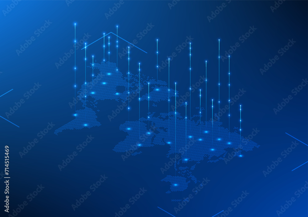 Poster world map technology background with rising digital data lines. shows the connection of the internet