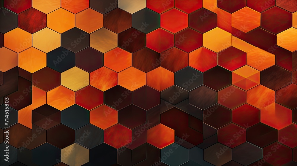 Poster a hexagonal pattern with shades of orange and red
