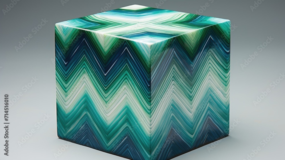 Poster a large cube with a zigzag pattern in shades of blue and green