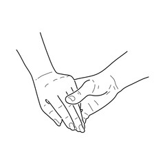 Hand holding hand together. Hand drawn style. Valentine’s day concept. Vector.