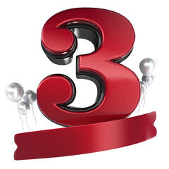 3 Anniversary Red 3D Render
