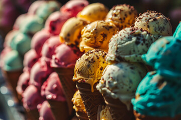Generative AI illustration of Ice Cream Cone of various flavors