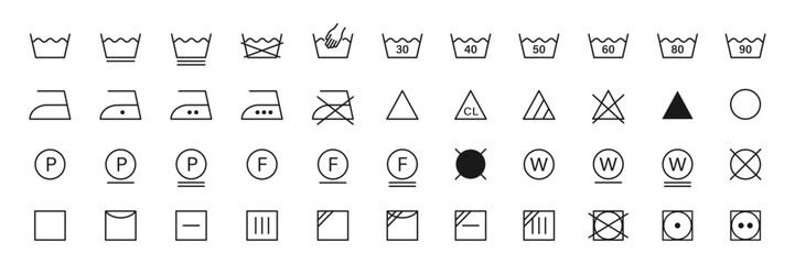 Laundry icons set. Washing symbols. Vector illustration. - obrazy, fototapety, plakaty