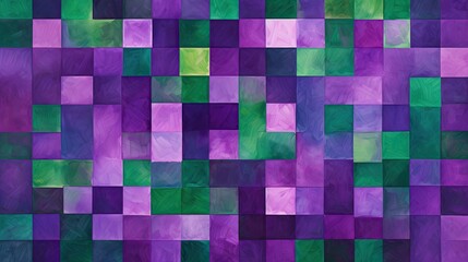 A pattern of squares in shades of purple and green