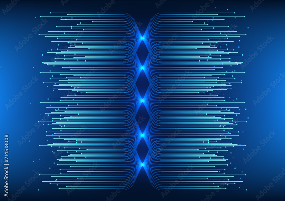 Poster big data technology background divided digital light lines shows the transmission of technological c