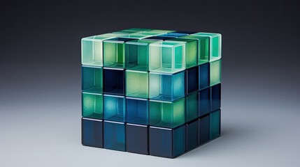 Obraz premium A cube with a square pattern in shades of blue and green