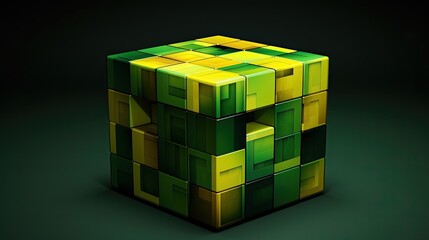 Obraz premium A cube with a square pattern in shades of green and yellow