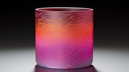 A cylinder with a spiral pattern in shades of pink and purple