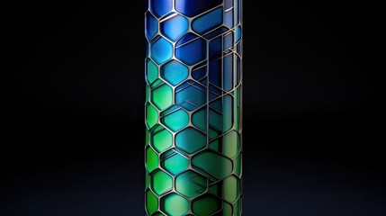 A cylinder with a hexagonal pattern in shades of blue and green