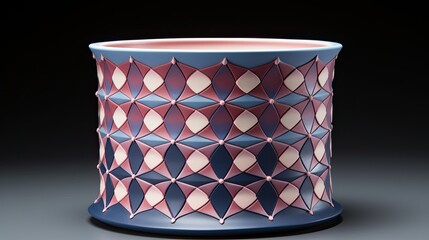 A cylinder with a diamond pattern in shades of pink and blue