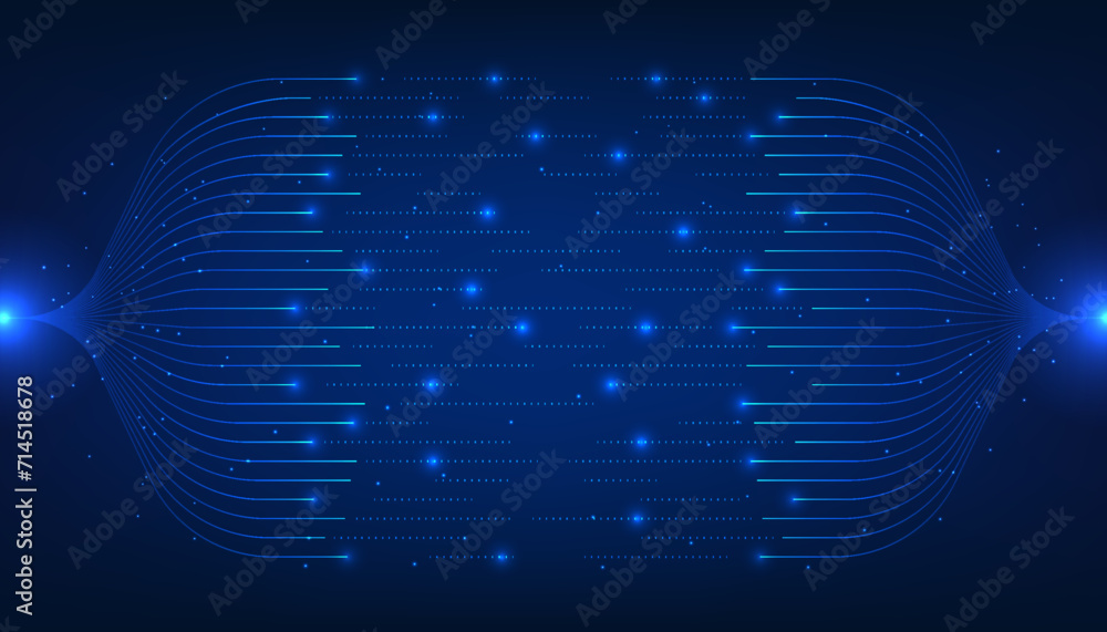 Poster big data technology background shows links to exchange digital command code information. it is an in