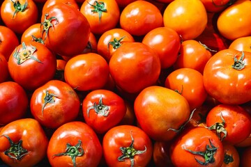Fresh ripe tomatoes in produce market