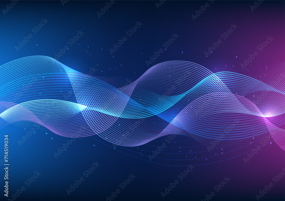 Poster abstract technology background the combination of particle dot into overlapping waves. it represents