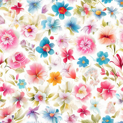 Seamless pattern Brightly colored wildflowers.