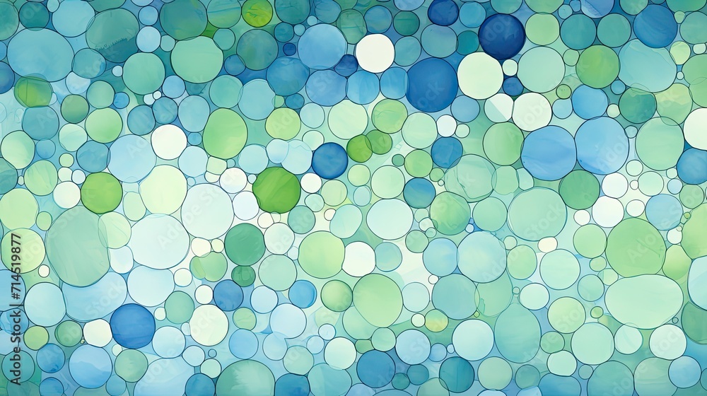 Poster a geometric pattern of circles in shades of blue and green creating a calming effect