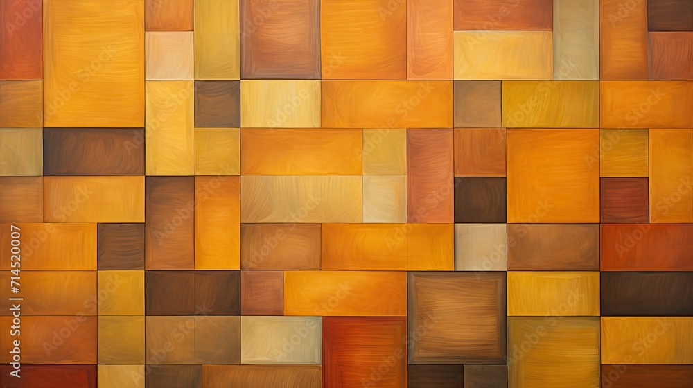 Poster a geometric pattern of squares in shades of orange and yellow creating a warm inviting effect