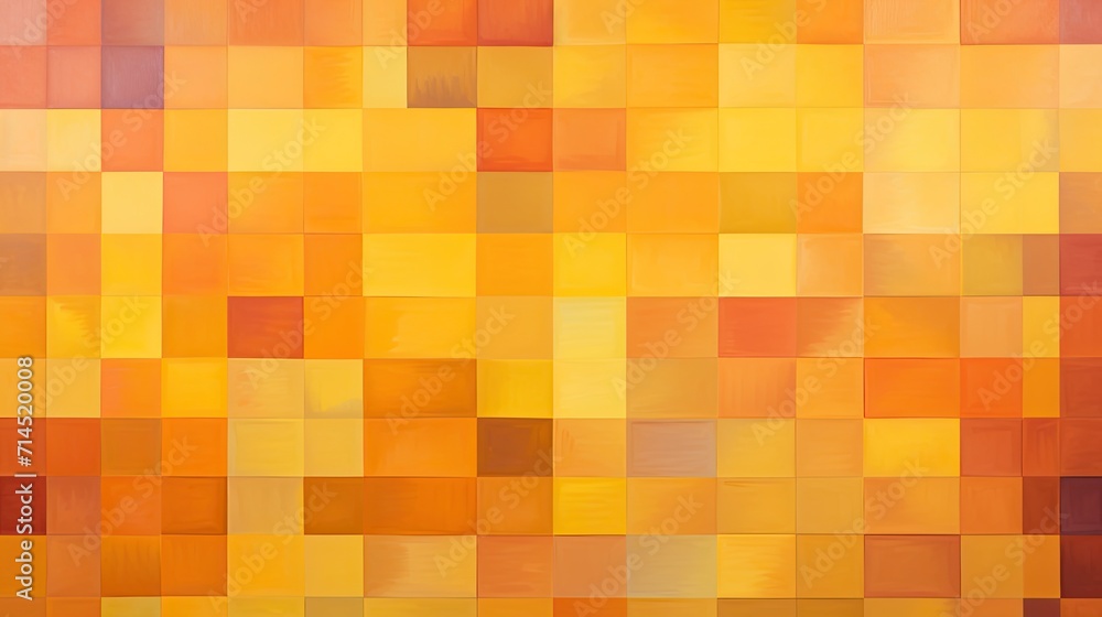 Poster a geometric pattern of squares in shades of orange and yellow creating a warm inviting effect