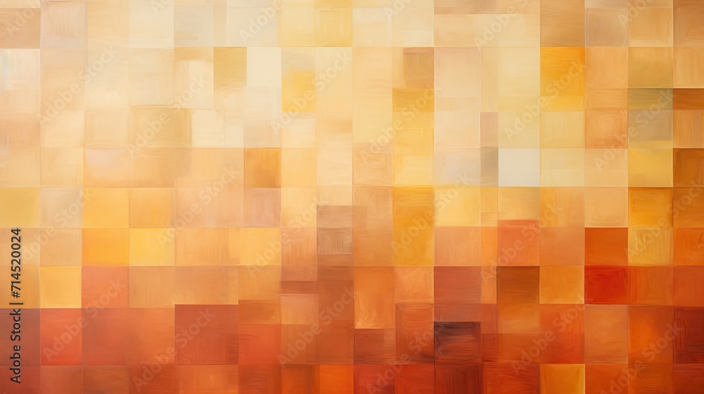 Poster a geometric pattern of squares in shades of orange and yellow creating a warm inviting effect