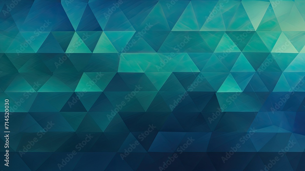Poster a geometric pattern of triangles in shades of blue and green creating a calming effect