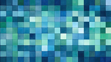 A geometric pattern of squares in shades of blue and green creating a clean effect
