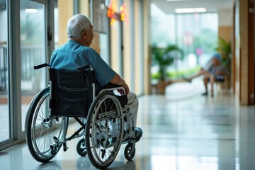 Photo an old man sitting in a wheelchair