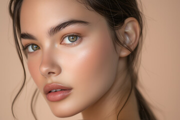 Fototapeta premium Radiant Beauty: Close-Up Portrait of a Woman with Healthy, Fresh Skin