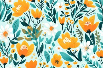 Seamless floral pattern background, bright flowers on a dark blue background for textile, wallpaper, pattern fills, covers, surface, print, gift wrap, scrapbooking, Generative AI - obrazy, fototapety, plakaty