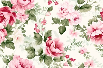 Selbstklebende Fototapeten Romantic Watercolor Roses in a Seamless Pattern Design Generative AI © STF Design 
