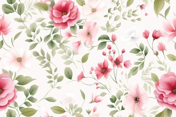 Fototapeta premium Romantic Watercolor Roses in a Seamless Pattern Design Generative AI