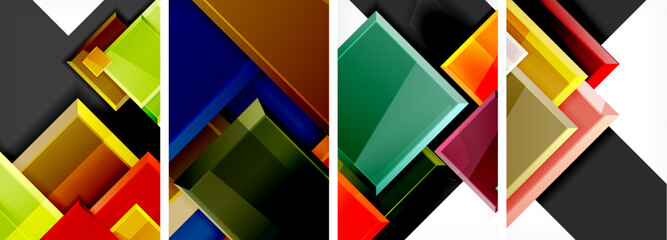 Color glass glossy square composition poster set for wallpaper, business card, cover, poster, banner, brochure, header, website