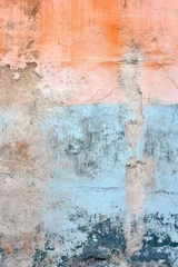 Papier Peint photo Vieux mur texturé sale Grunge Background Texture in the Colors Peach Orange, Sky Blue & Pearl Grey created with Generative AI Technology