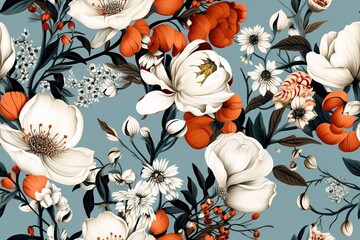 Dynamic Blue and Red Flowers Watercolor in a Seamless Pattern Generative AI