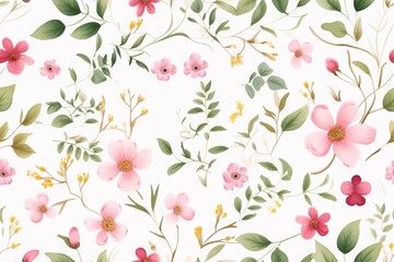 Soft Pink Flowers Watercolor Seamless Pattern Generative AI