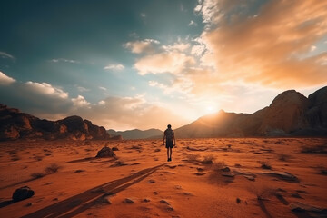 Fototapeta na wymiar Desert Explorer at Sunset.