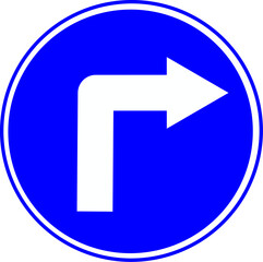 Turn right traffic road sign. Vector Illustration.
