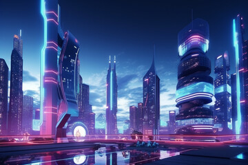 Futuristic City Skyline at Night.