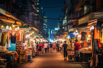 Obraz premium Night Market in Busy Asian Street.