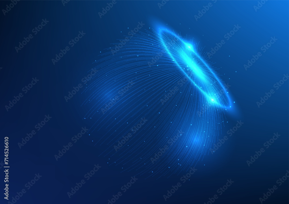 Poster abstract technology background big data, dot particles arranged in a sphere along with lines of ligh