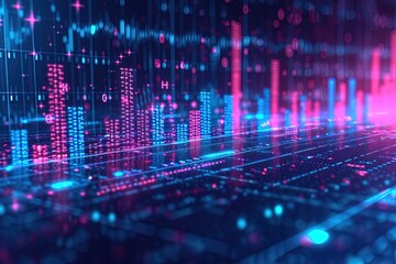 Fototapeta premium Stock market chart lines and financial graphs on technology abstract background, AI generated