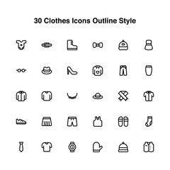 Illustration vector graphic icon of 30 Clothes Icons Set. Outline Style Icon. Vector illustration isolated on white background. Perfect for website or application design.