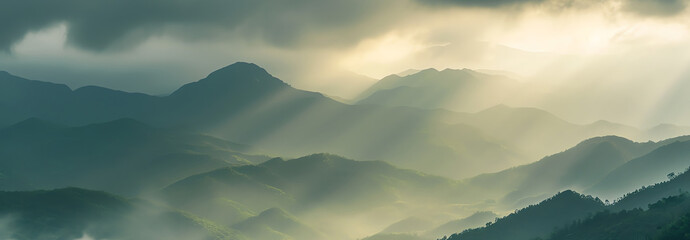mountain landscape with mist, AI generated - obrazy, fototapety, plakaty
